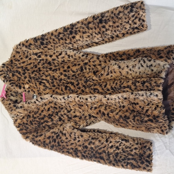 jen rong Jackets & Blazers - Leopard Print Teddy Jacket With Hood, Button Up, Fitted, Sz 4, NWOT